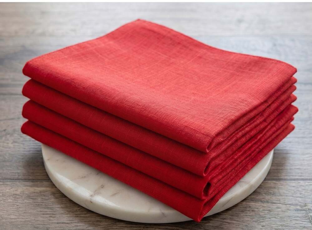 Red Napkins Set of 4 for Needlework Cross Stitch 13.5" x 13.5"